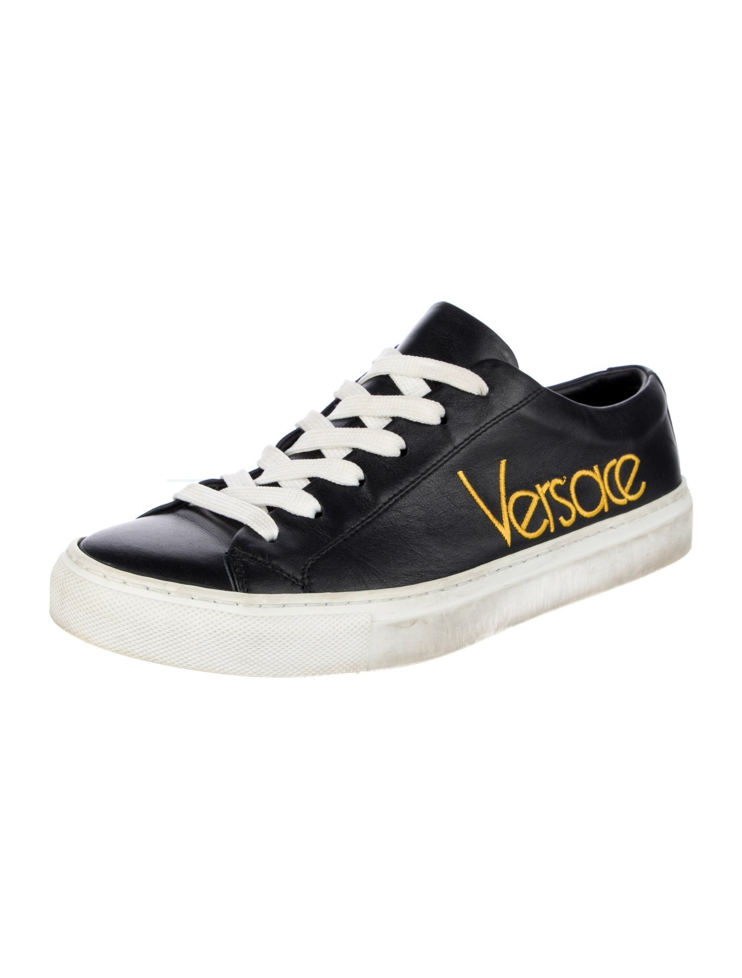 Versace Leather Embroidered Accent Sneakers