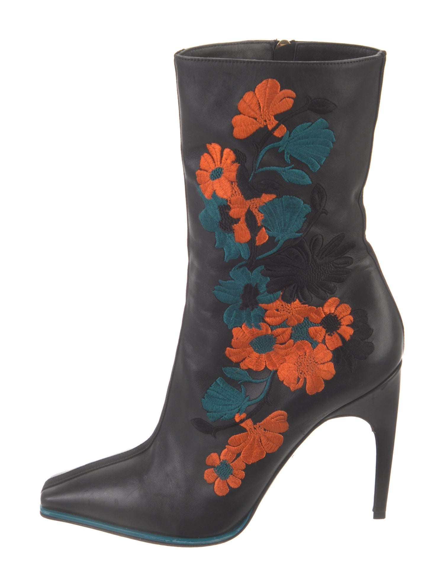 Versace Leather Floral Print Boots