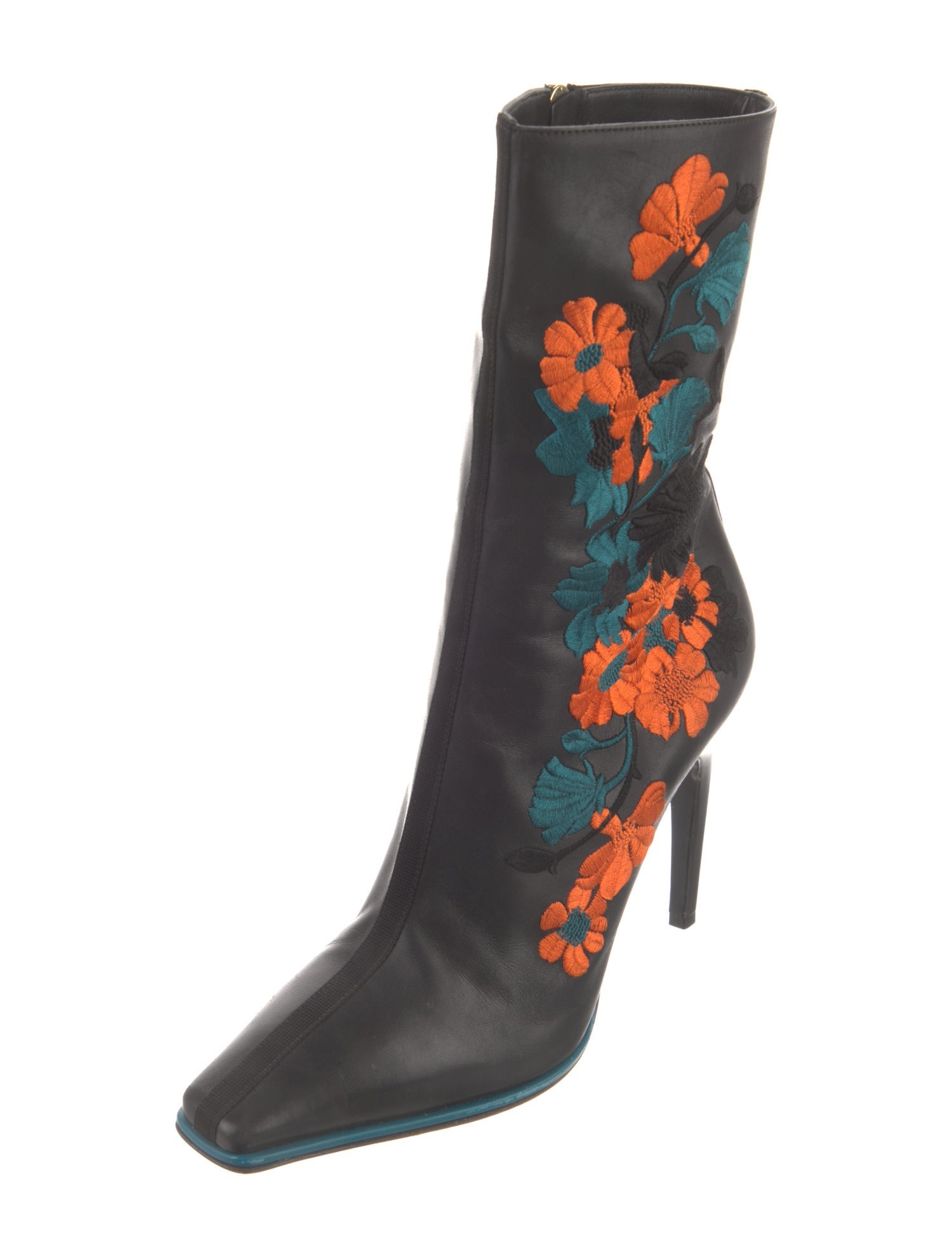 Versace Leather Floral Print Boots