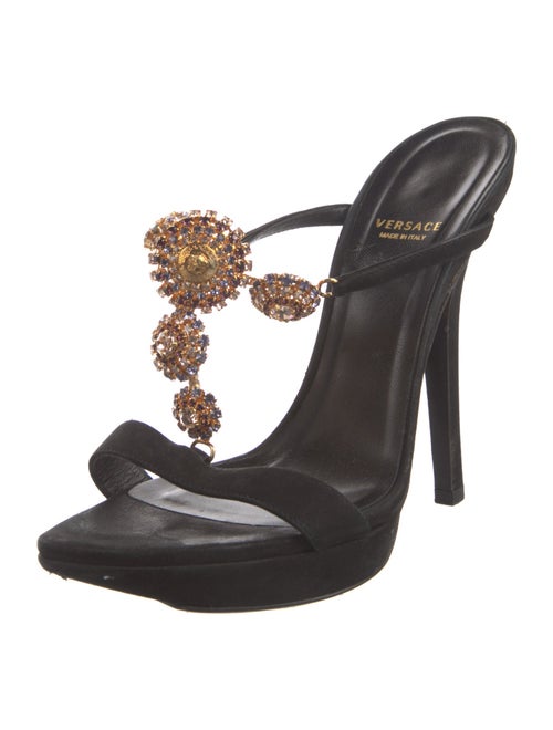 Versace Suede Crystal Embellishments Slides