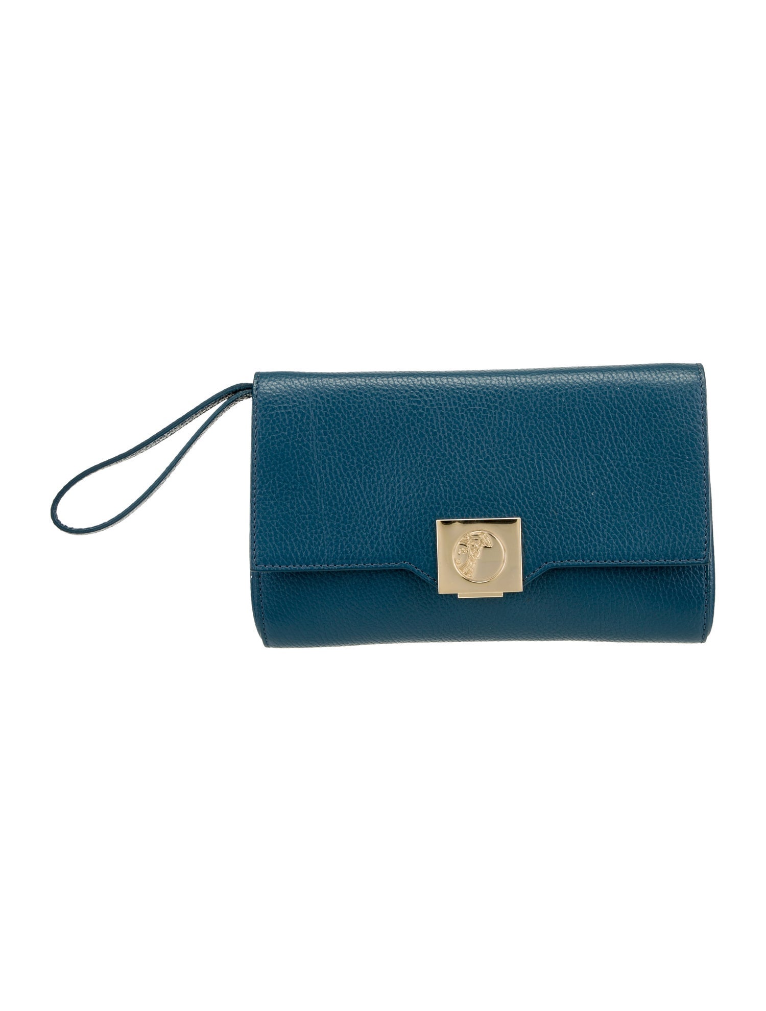 Versace Small Navy Pebbled Leather Wristlet Clutch Pouch main image 0