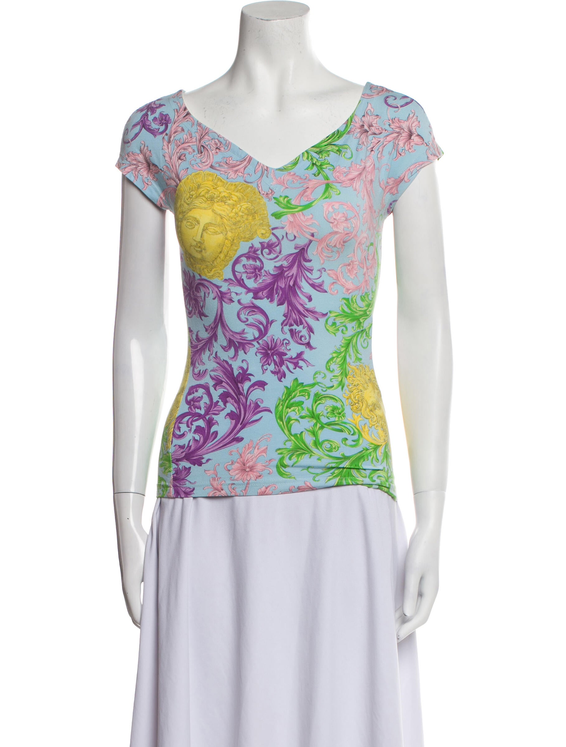 Versace Floral Print V-Neck Top