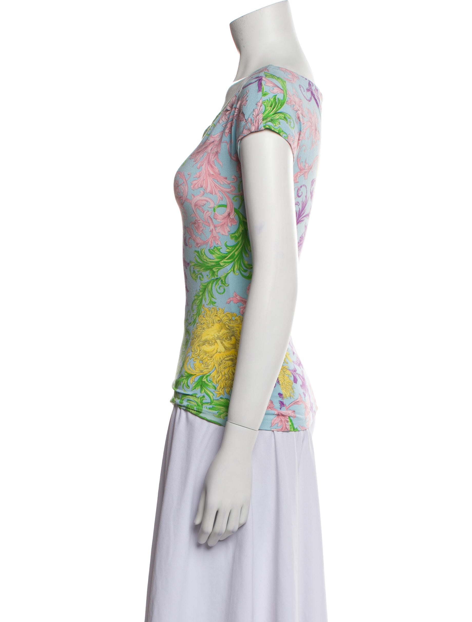 Versace Floral Print V-Neck Top