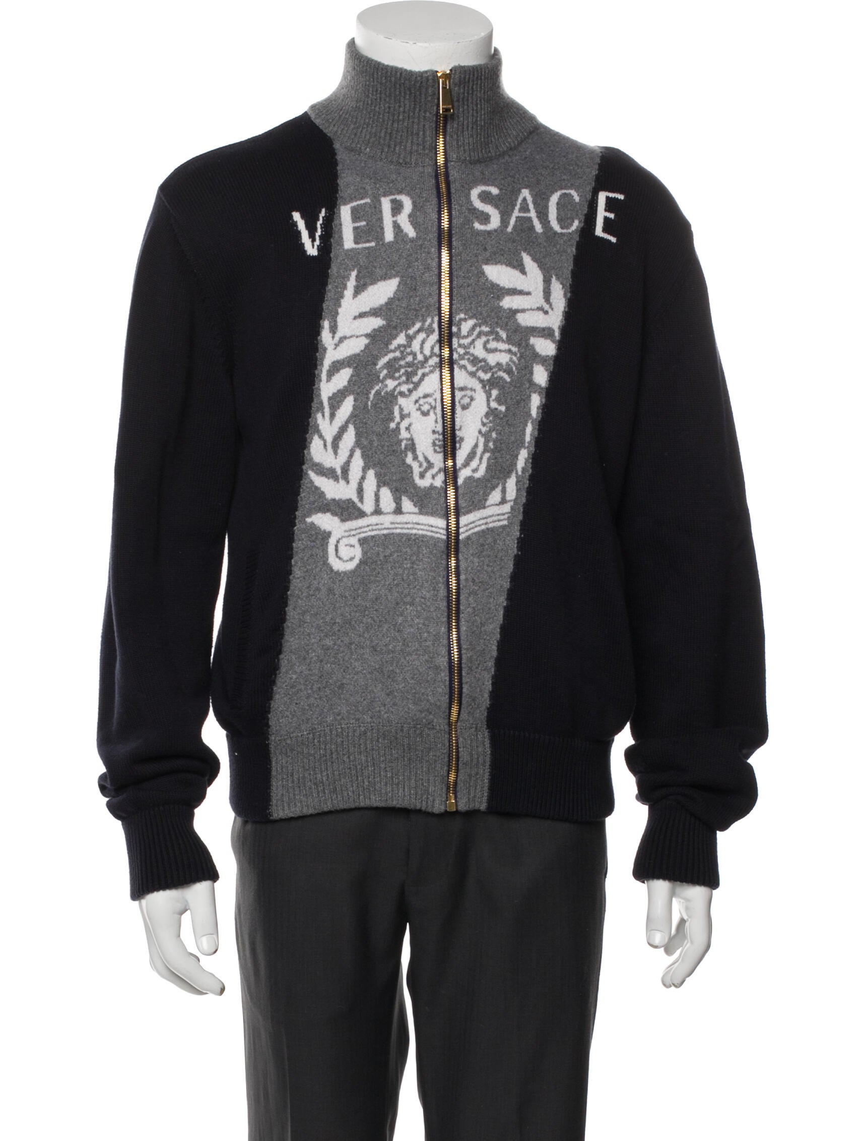 Versace Graphic Print Mock Neck Cardigan