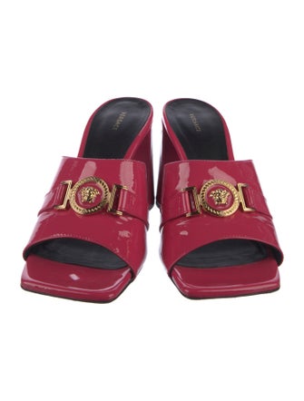 Versace Medusa Insignia Patent Leather Slides