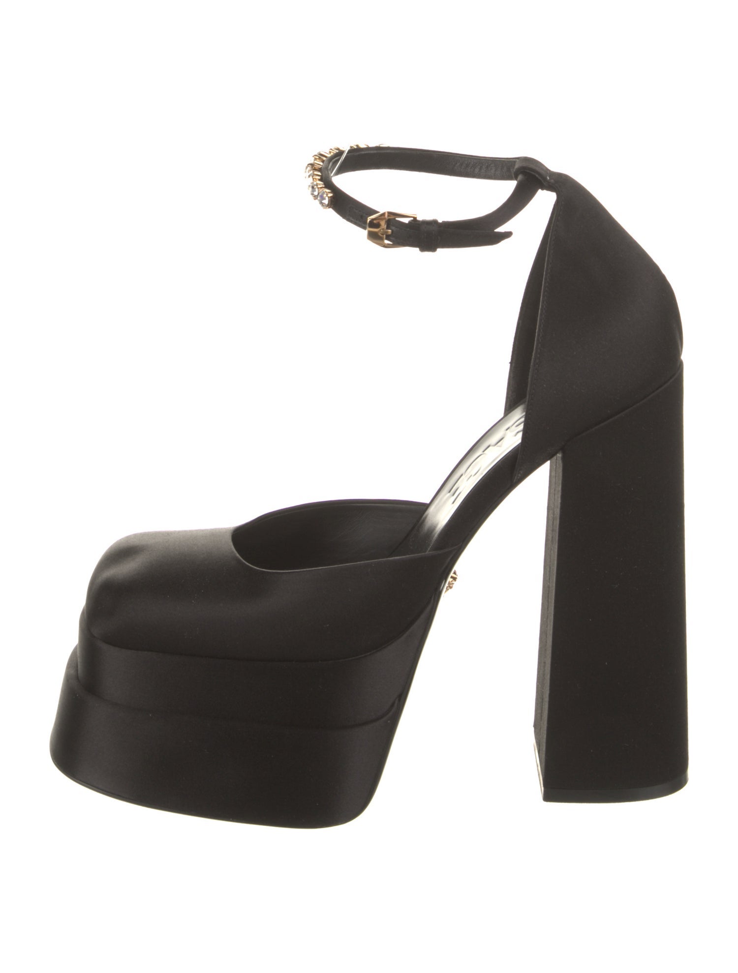 Versace Satin Crystal Embellishments D'Orsay Pumps