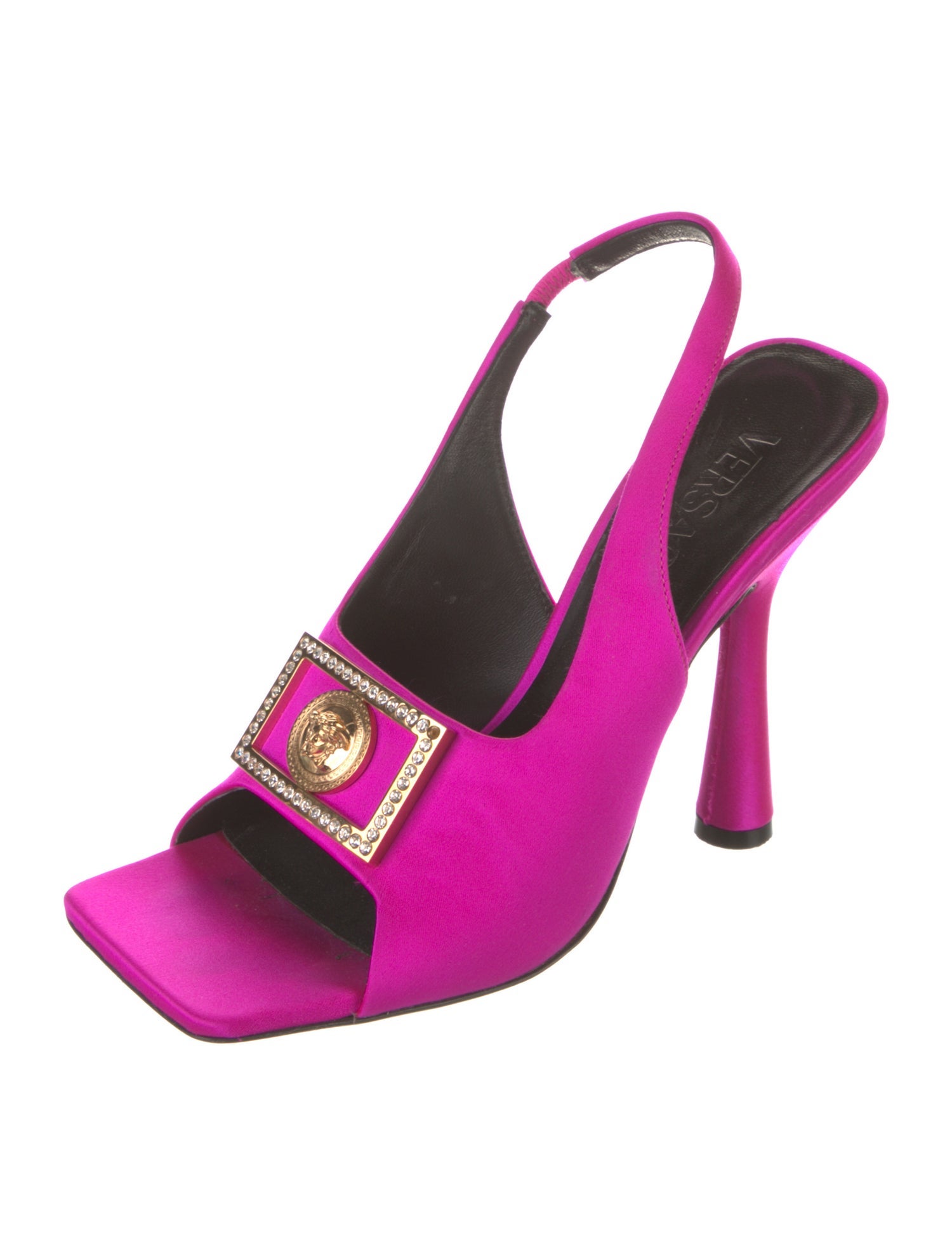 Versace Medusa Insignia Satin Slingback Sandals