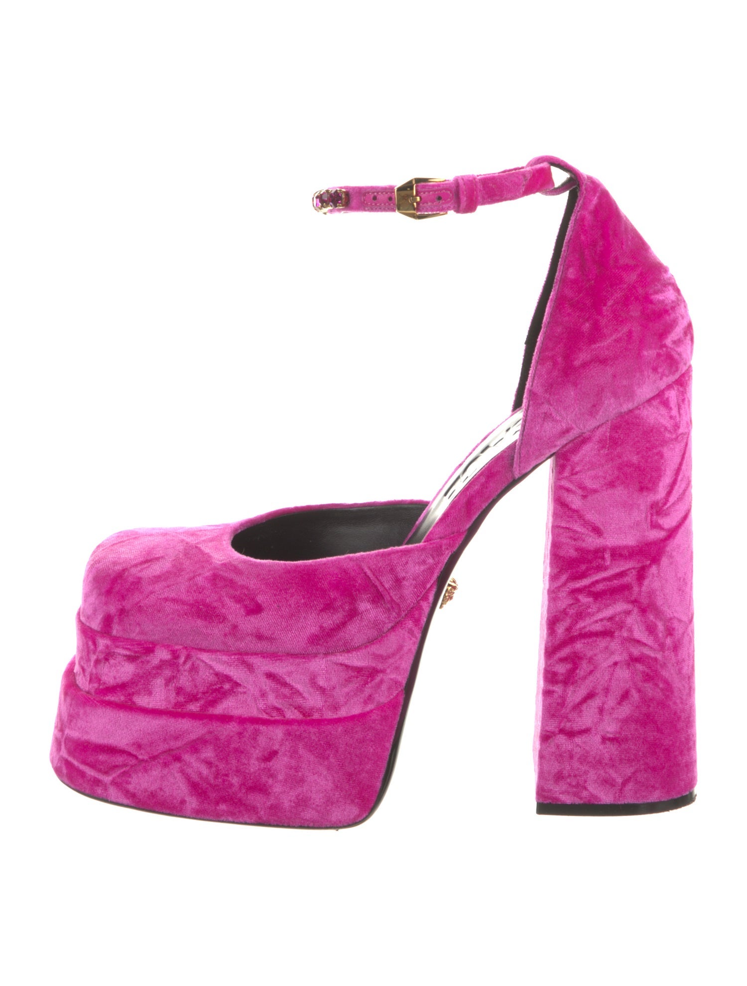 Versace Velvet Crystal Embellishments D'Orsay Pumps