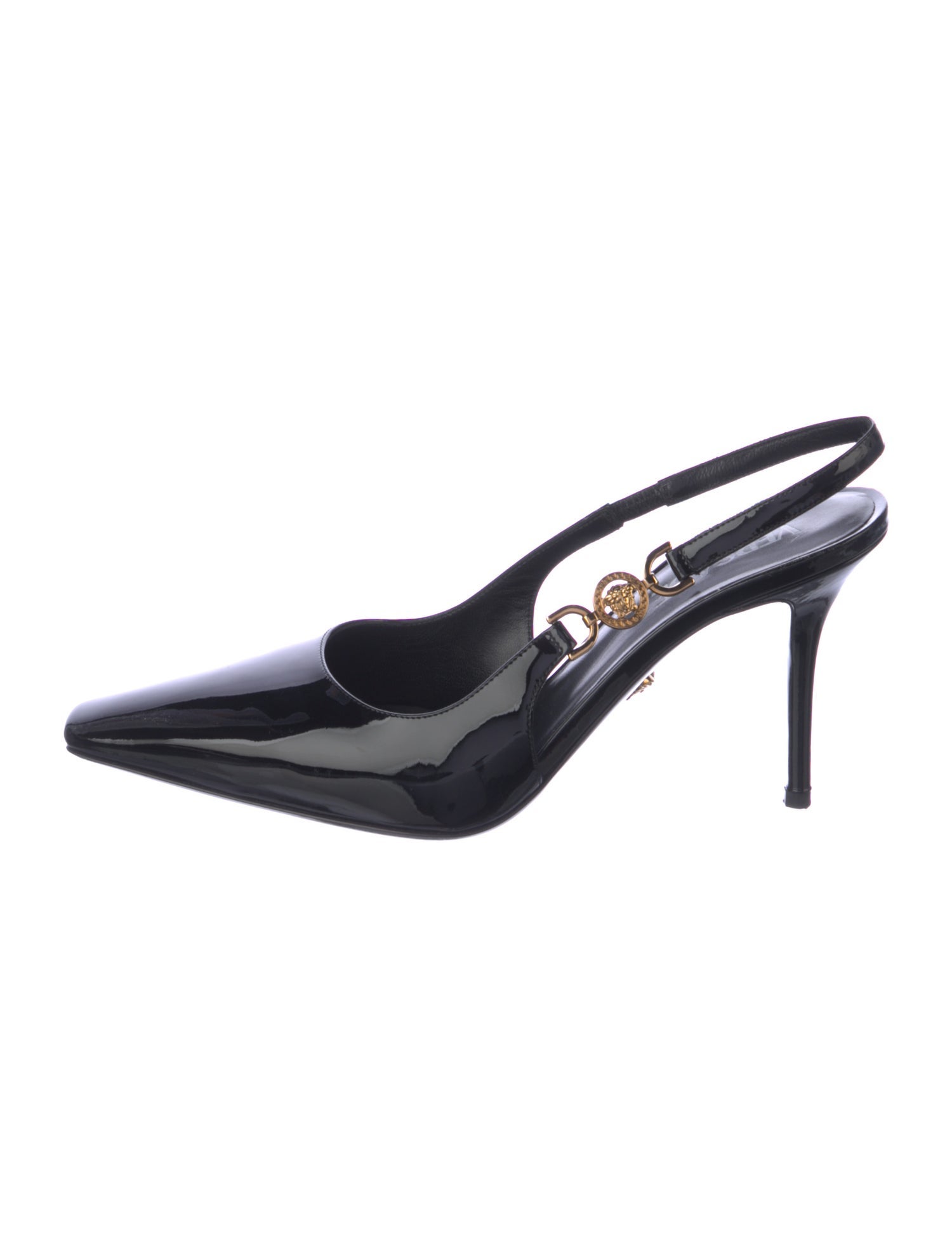 Versace Medusa Insignia Patent Leather Slingback Pumps