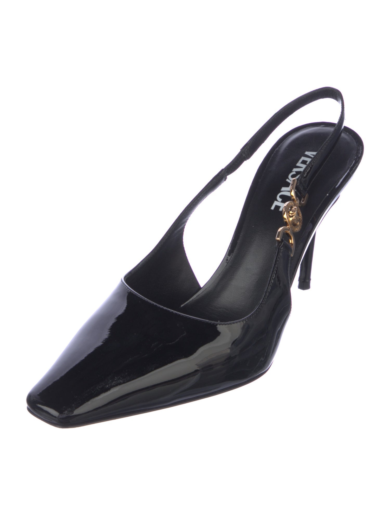 Versace Medusa Insignia Patent Leather Slingback Pumps