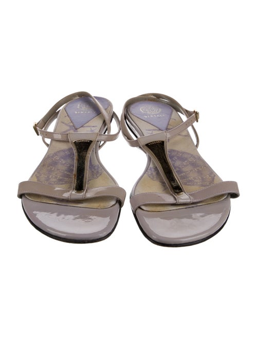 Versace Patent Leather Printed T-Strap Sandals