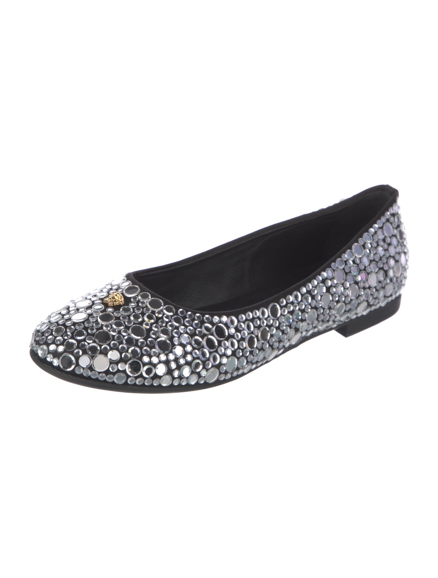 Versace Leather Crystal Embellishments Flats