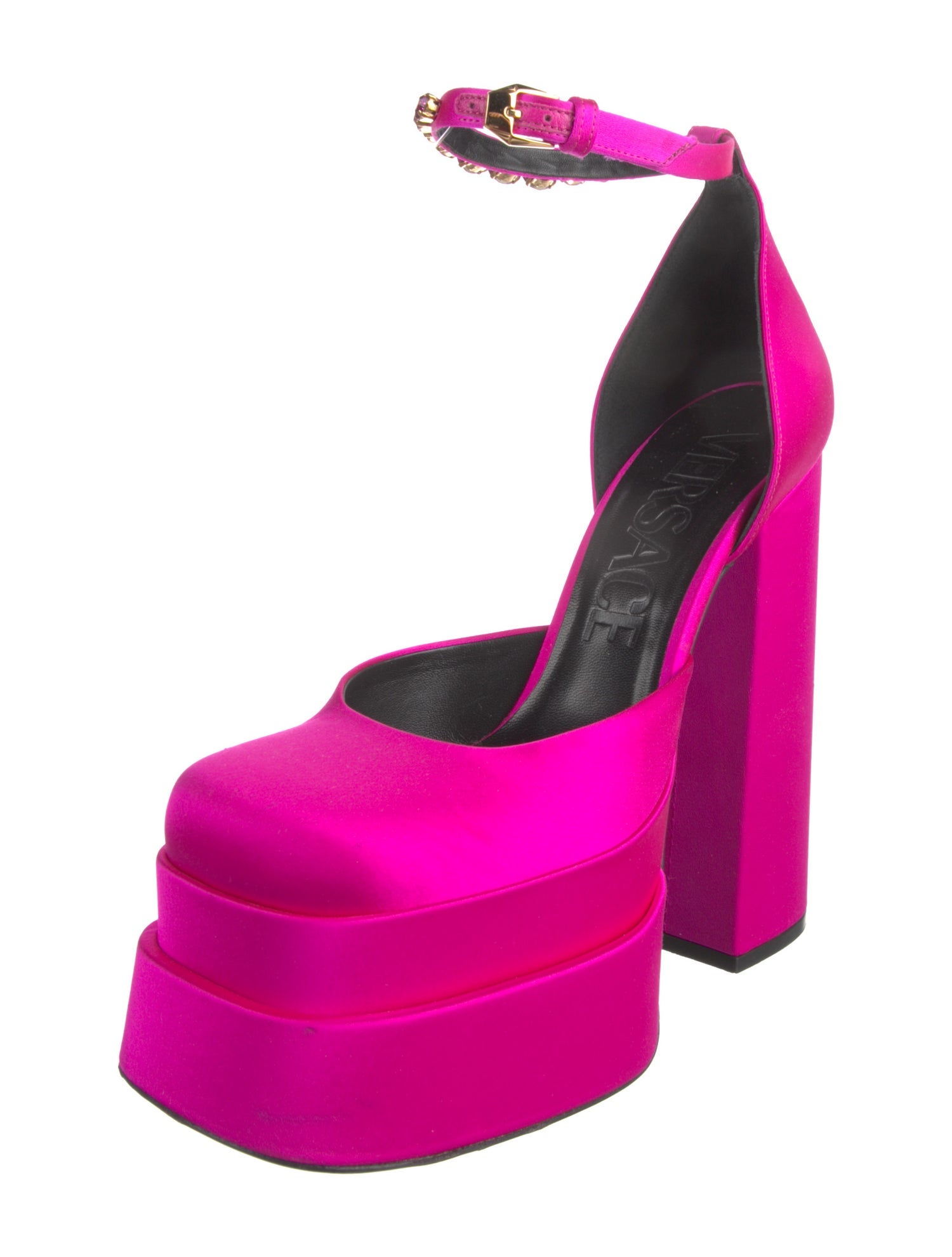 Versace Satin Crystal Embellishments D'Orsay Pumps