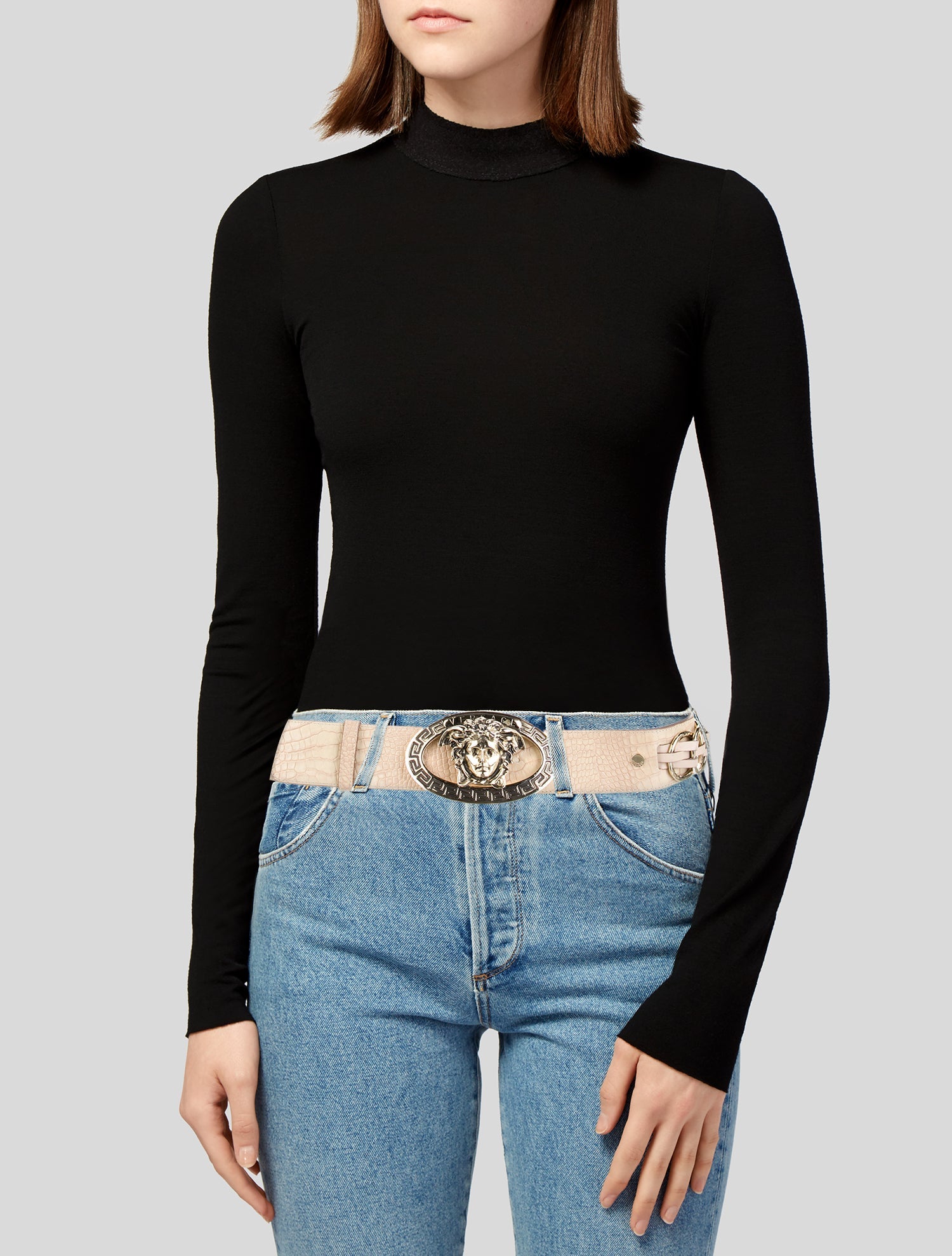 Versace Leather Chain-Link Accents Belt