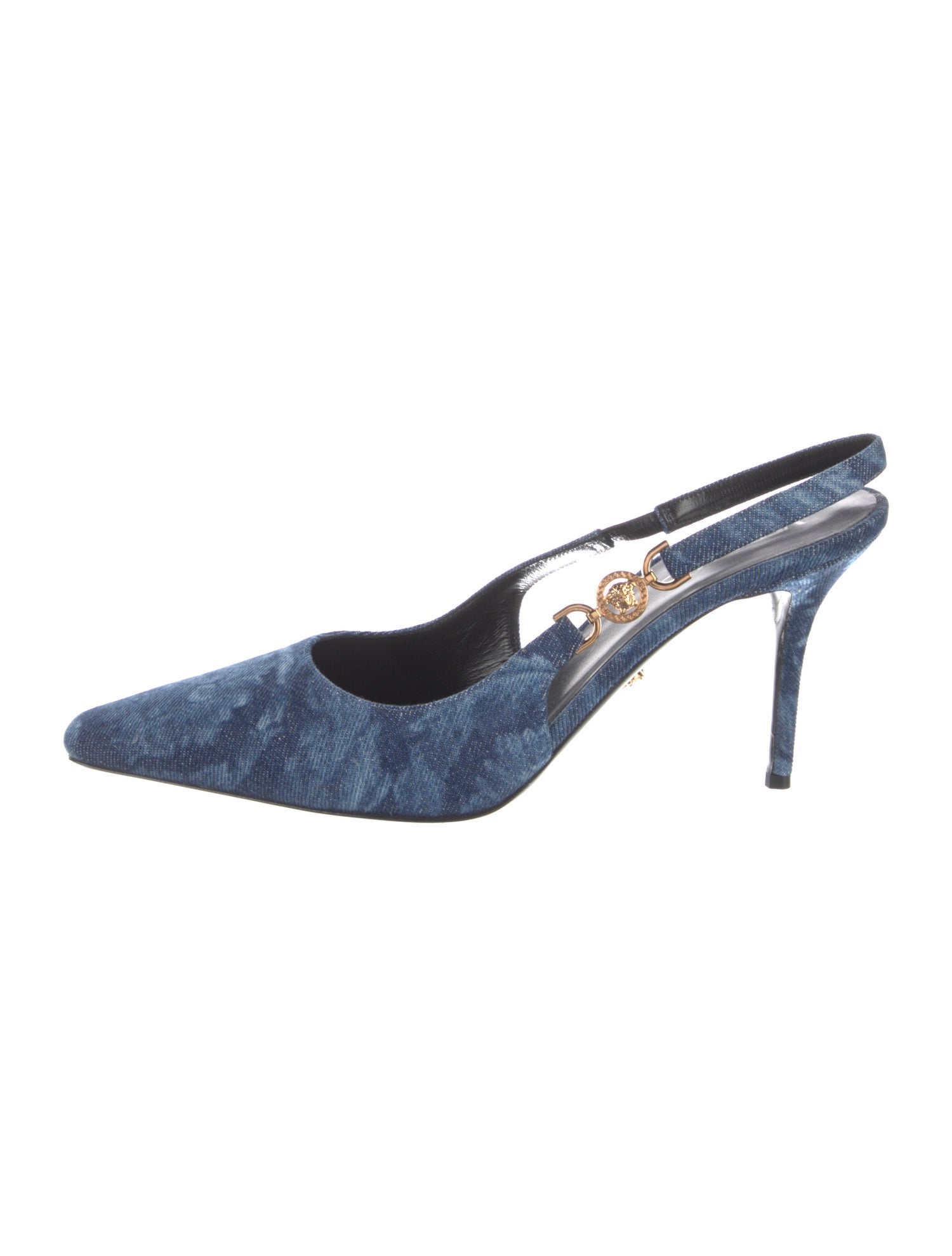 Versace Medusa Insignia Denim Slingback Pumps