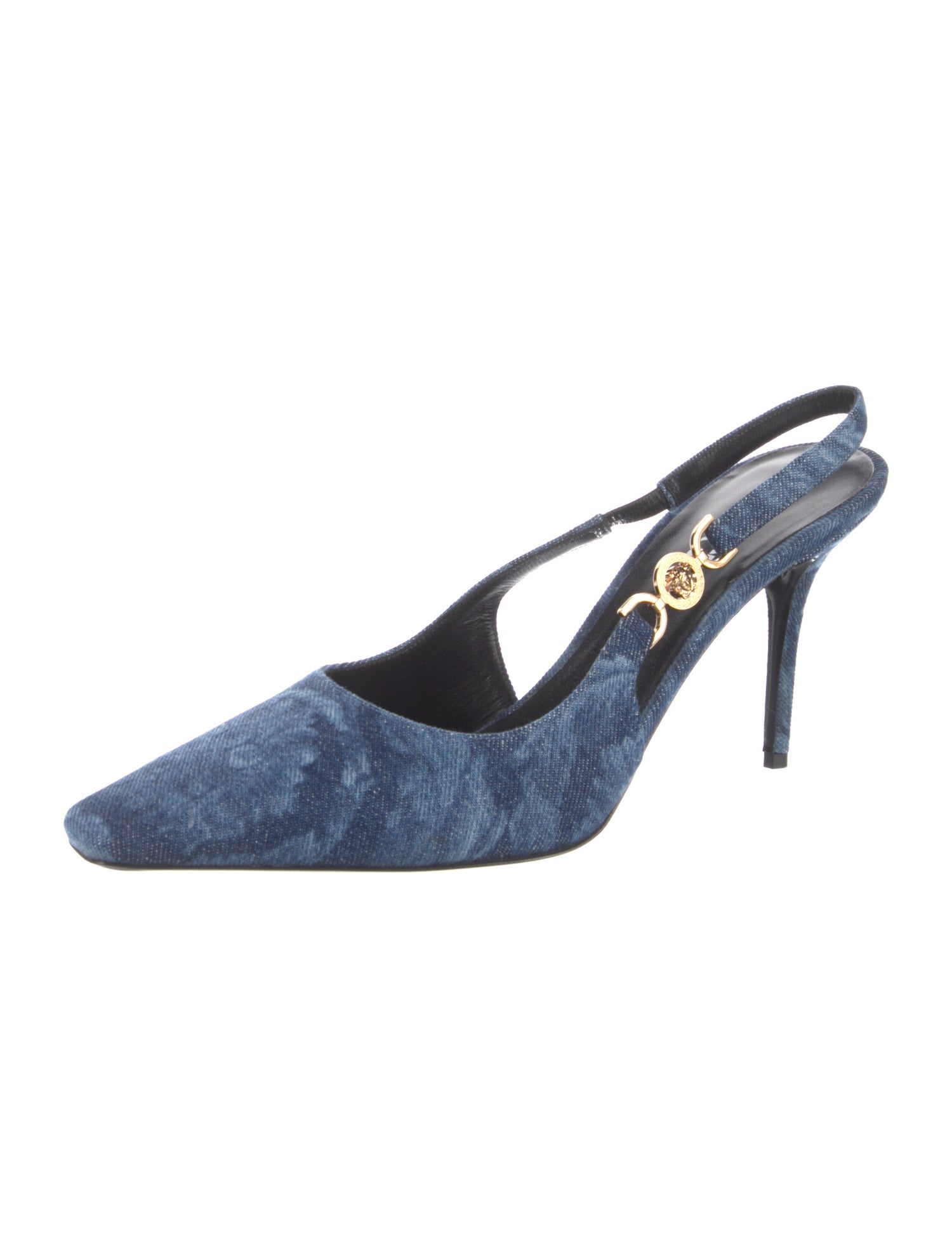 Versace Medusa Insignia Denim Slingback Pumps
