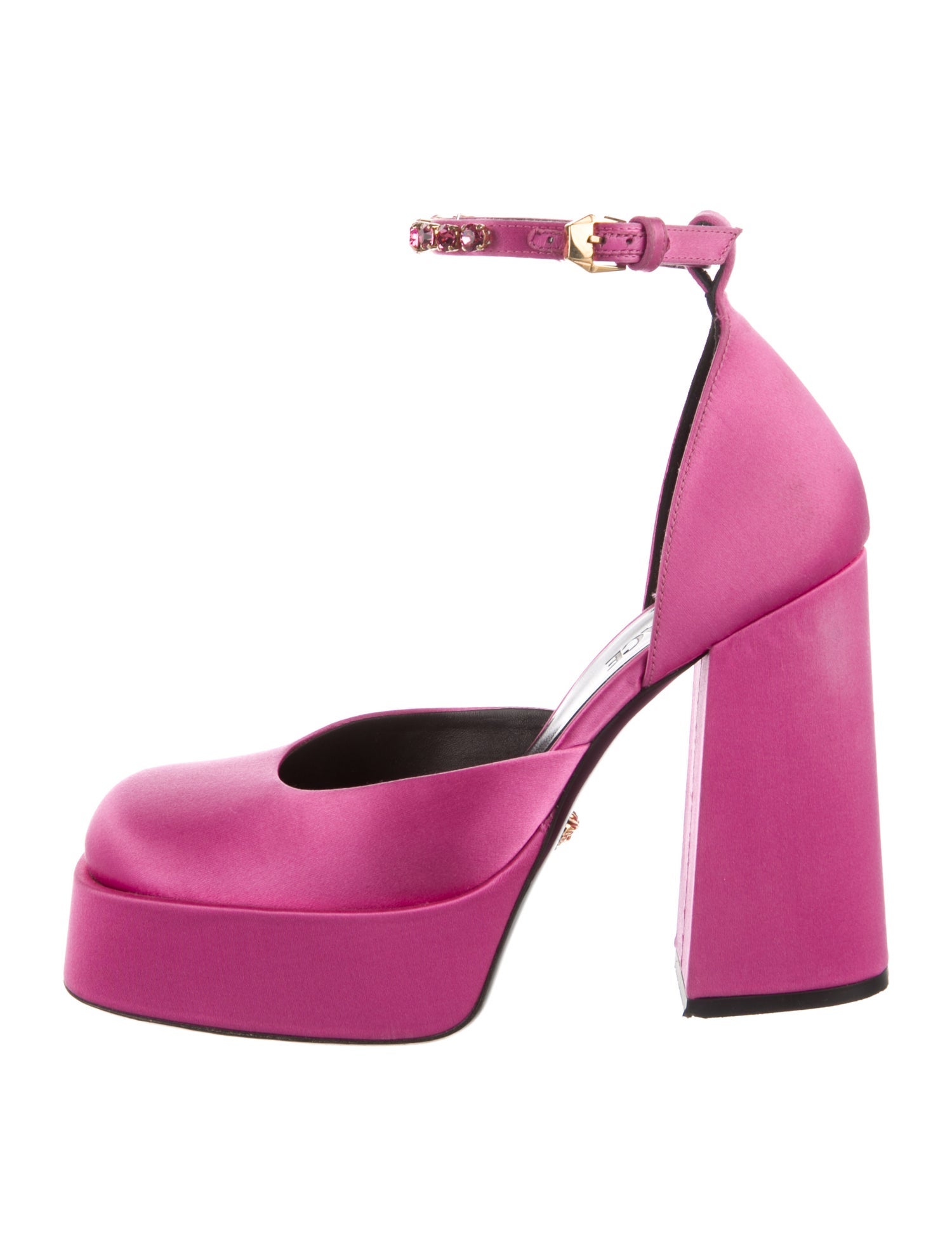 Versace Satin Crystal Embellishments D'Orsay Pumps