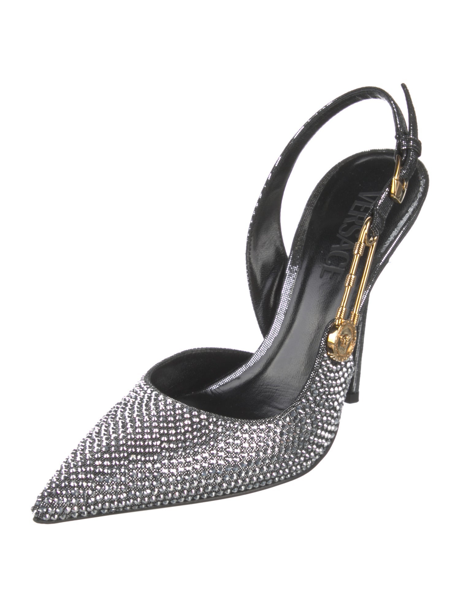 Versace Leather Crystal Embellishments Slingback Pumps