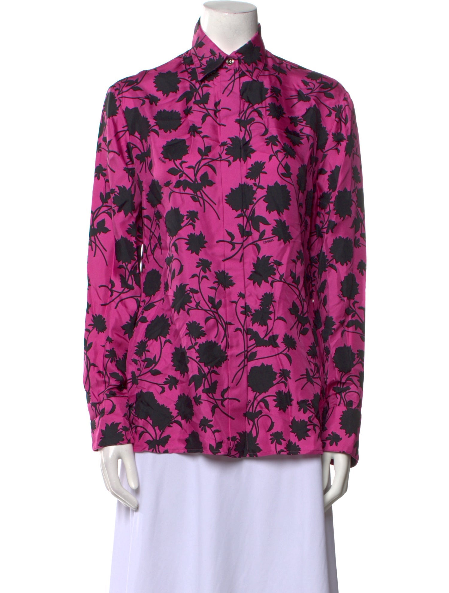 Versace Silk Floral Print Button-Up Top