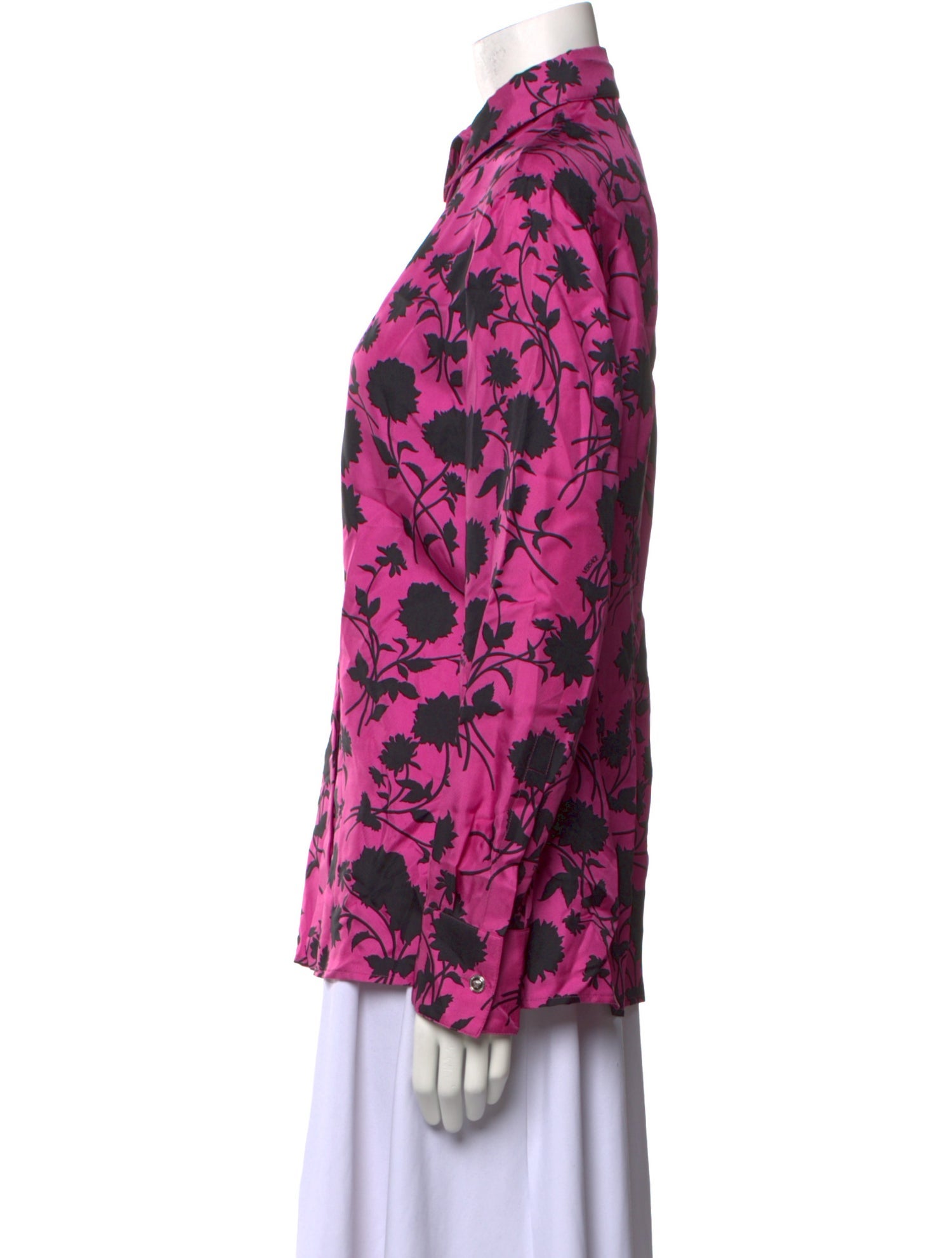 Versace Silk Floral Print Button-Up Top