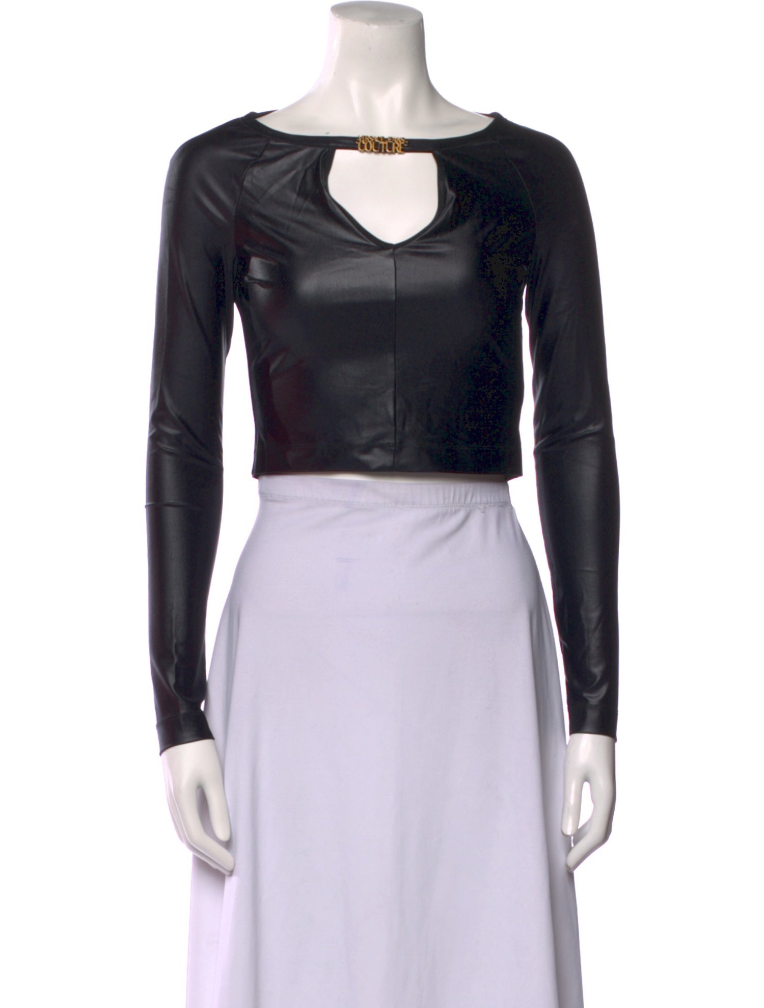 Versace Bateau Neckline Long Sleeve Crop Top