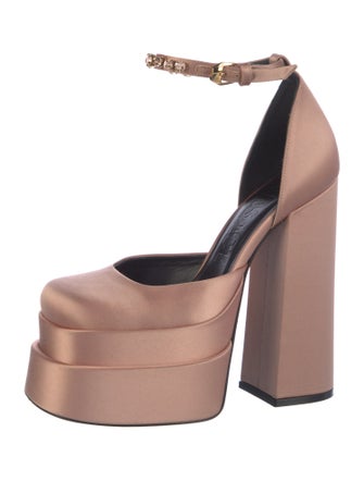Versace Satin Crystal Embellishments D'Orsay Pumps