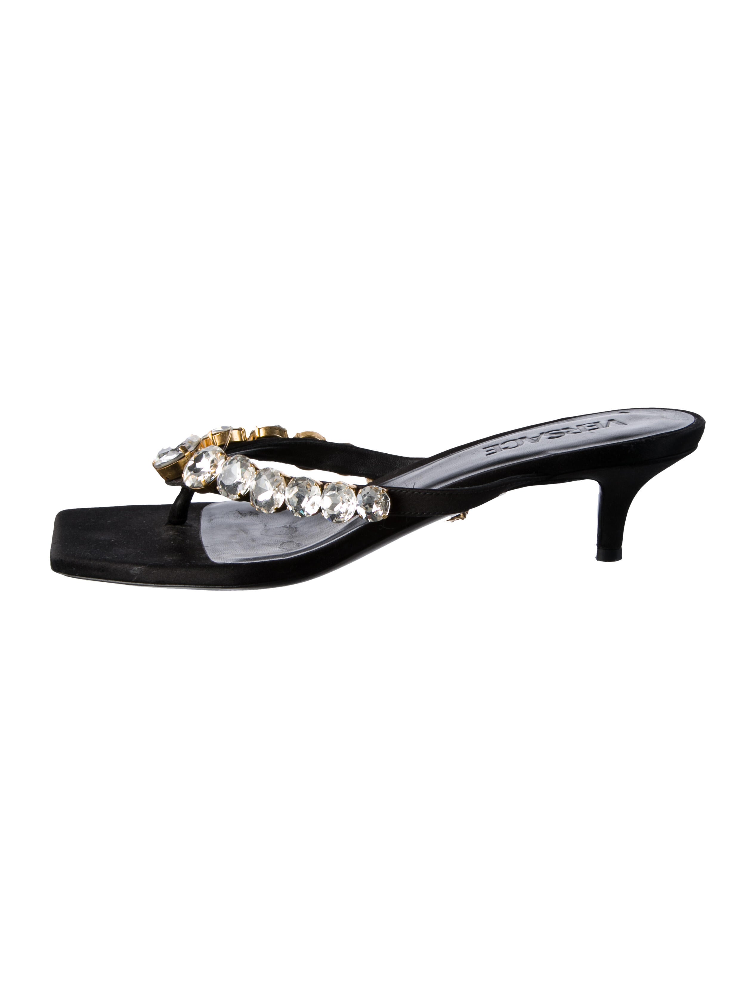 Versace Satin Crystal Embellishments Slides