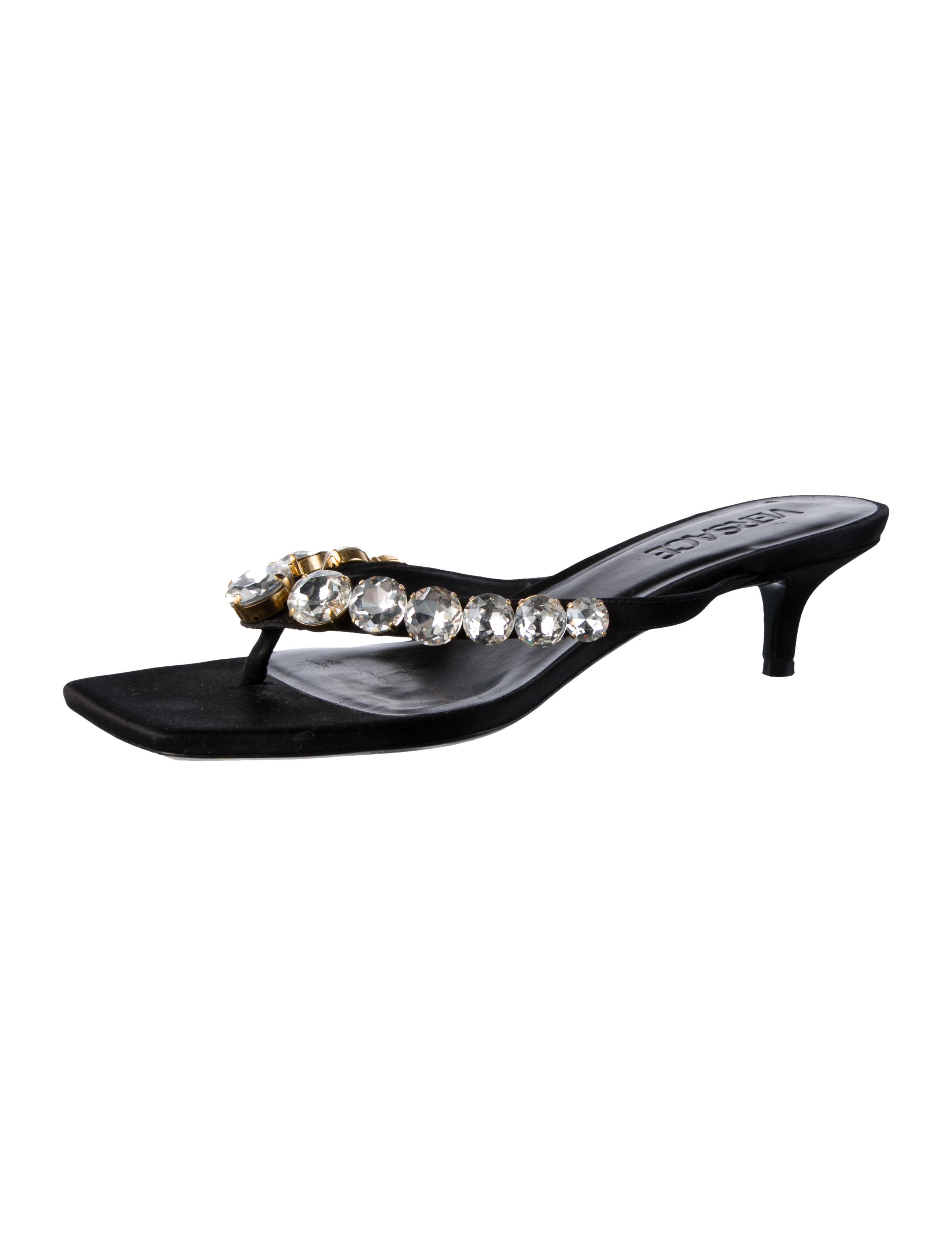 Versace Satin Crystal Embellishments Slides