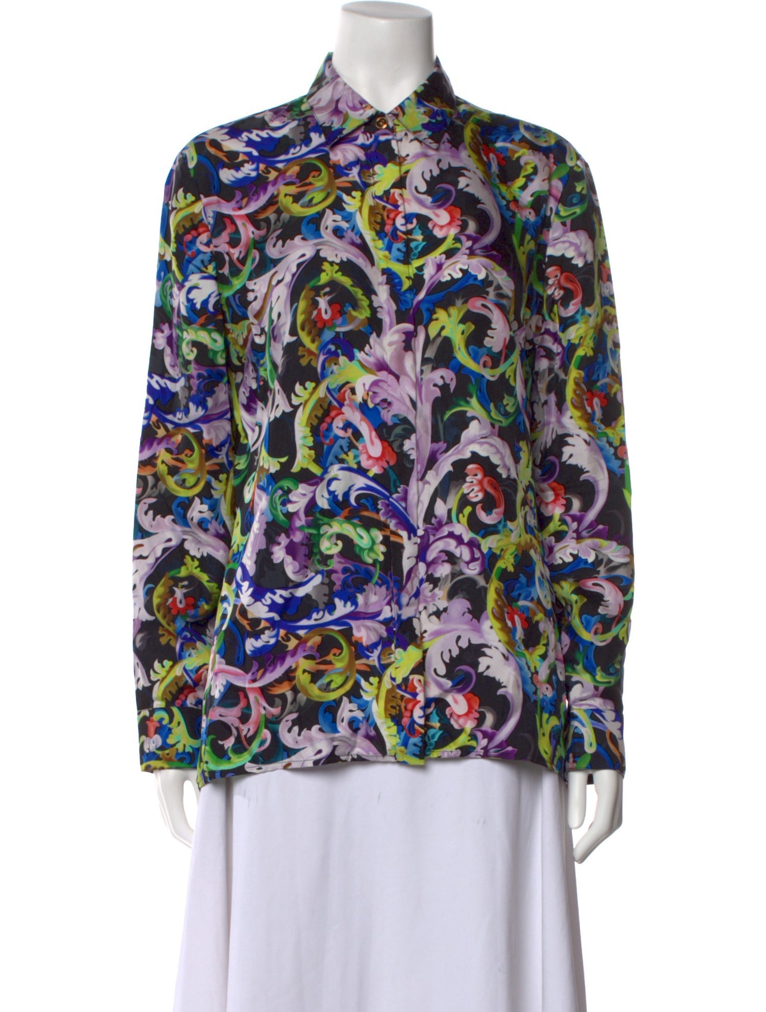 Versace Silk Printed Button-Up Top