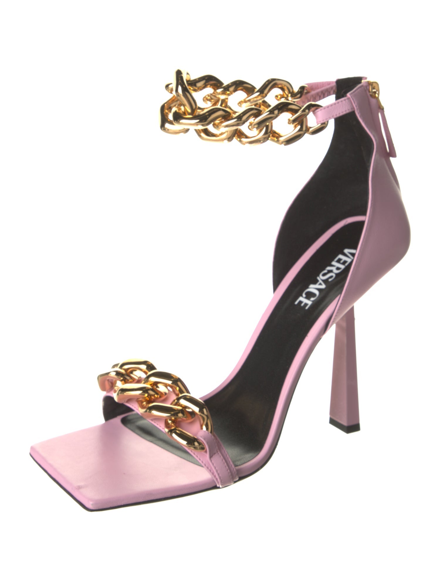 Versace Leather Chain-Link Accents Sandals
