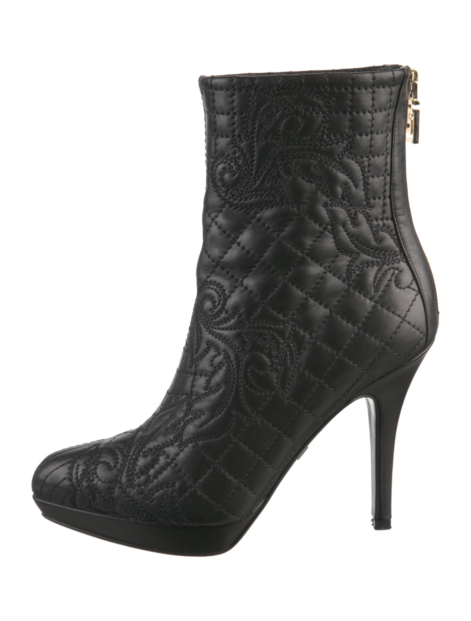 Versace Leather Embroidered Accent Boots