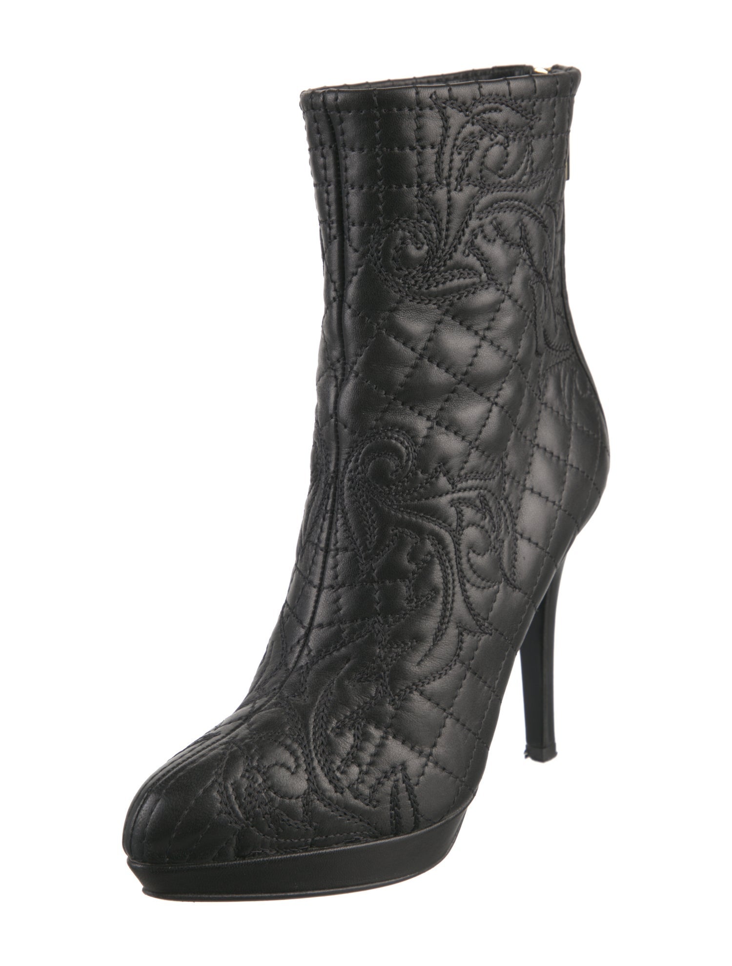 Versace Leather Embroidered Accent Boots