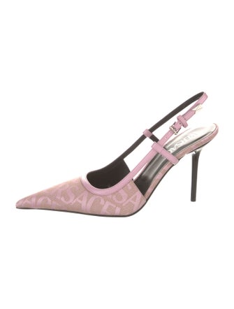 Versace Canvas Lace Pattern Slingback Pumps