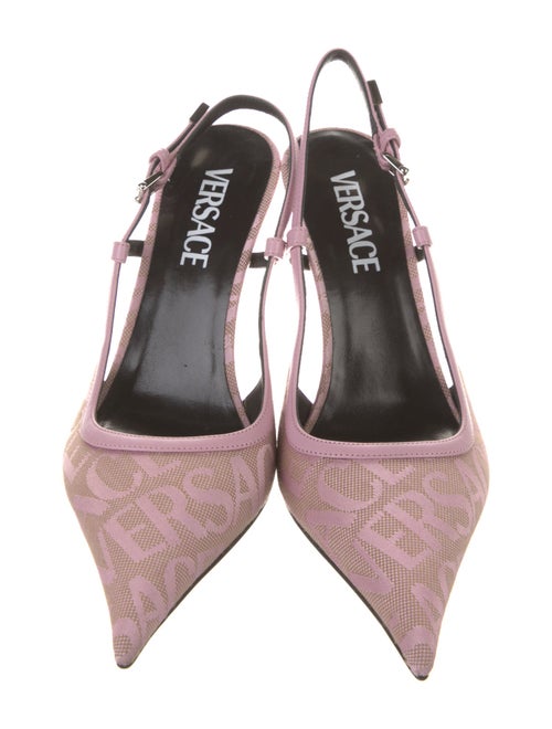 Versace Canvas Lace Pattern Slingback Pumps