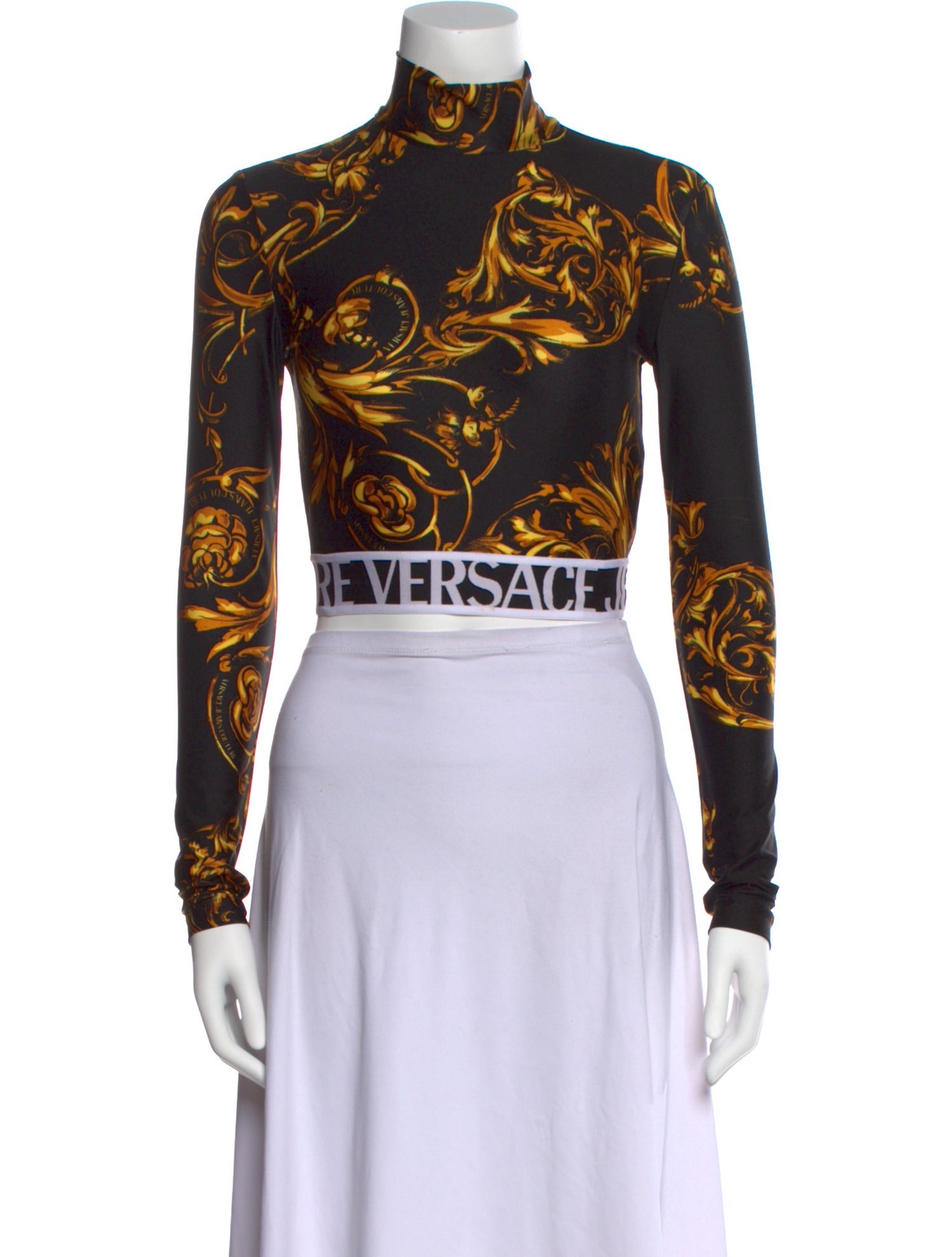Versace Paisley Print Turtleneck Crop Top