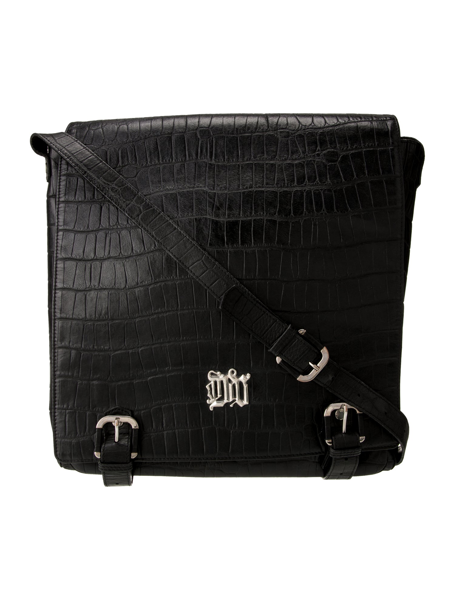 Versace Embossed Leather Messenger Bag