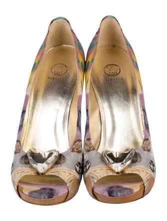 Versace Printed Crystal Embellishments Slingback Sandals