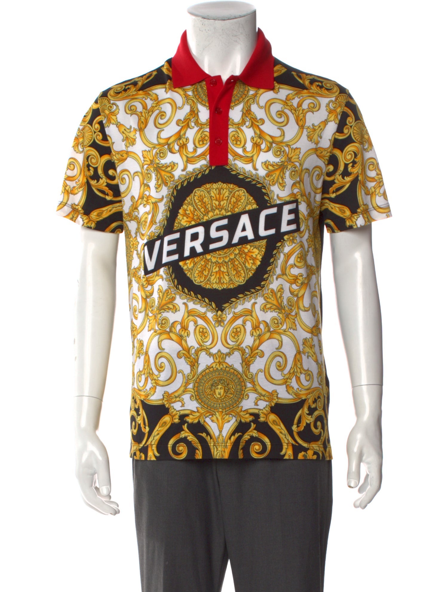 Versace Printed Collar Polo Shirt