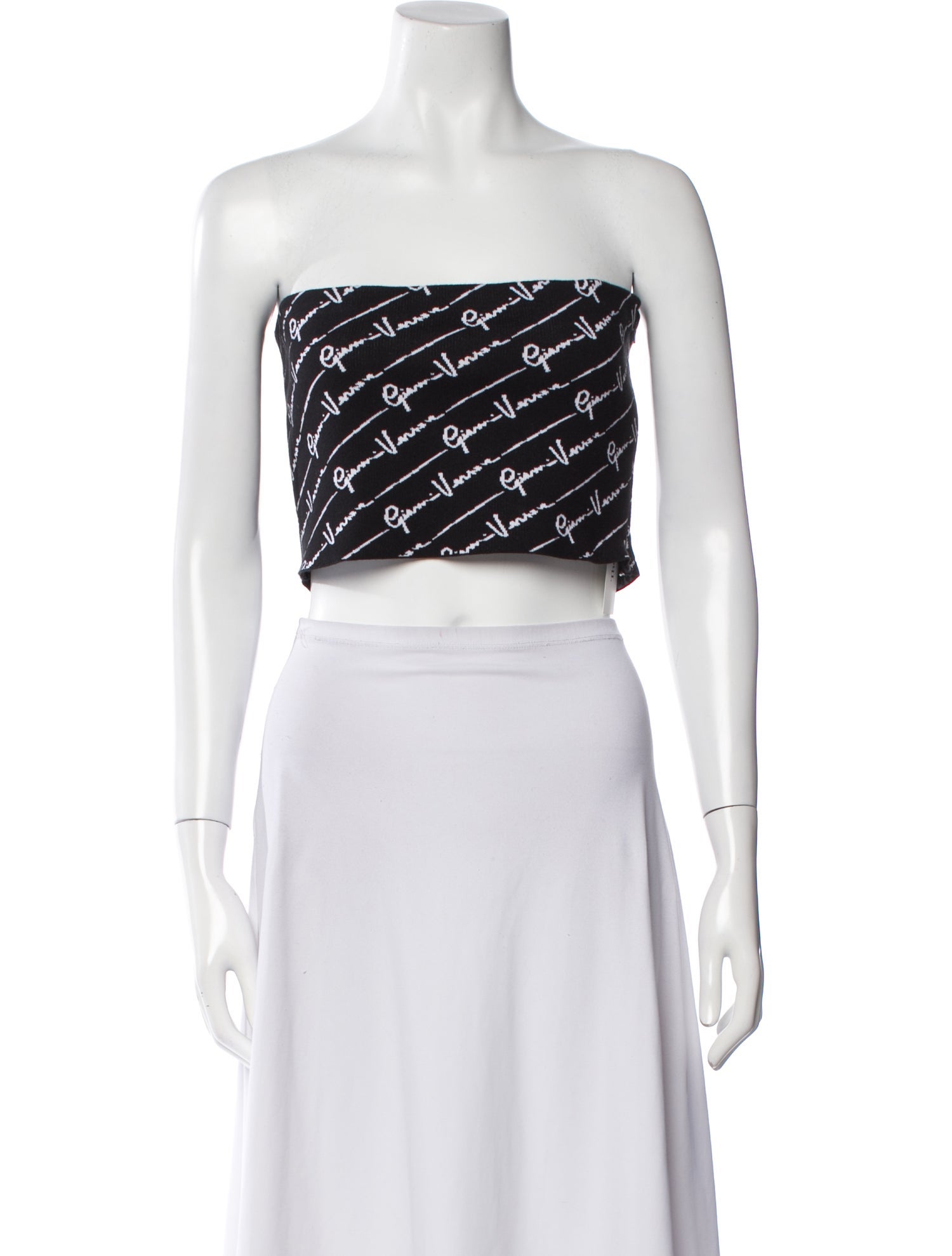 Versace Graphic Print Strapless Crop Top