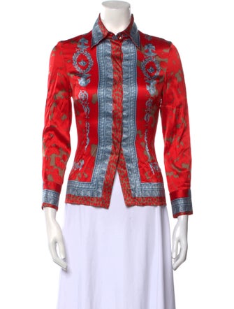 Versace Silk Printed Button-Up Top