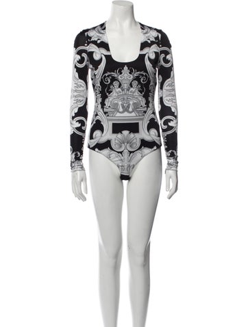 Versace Tops Printed Square Neckline Bodysuit Us4, It40 | S