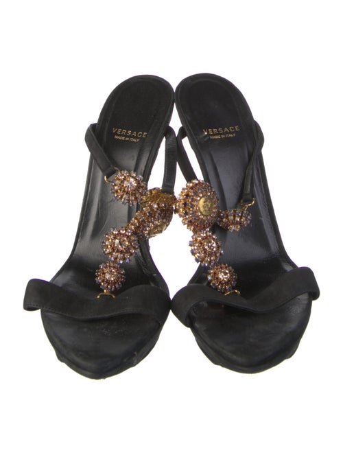 Versace Suede Crystal Embellishments Slides