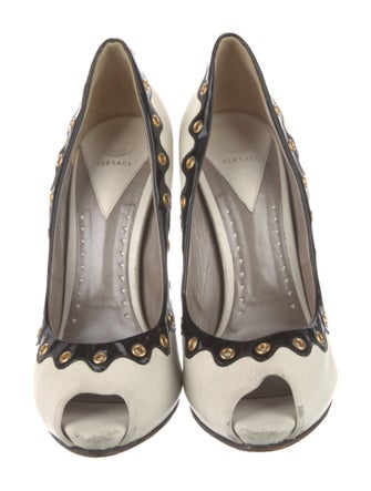 Versace Leather Colorblock Pattern Pumps