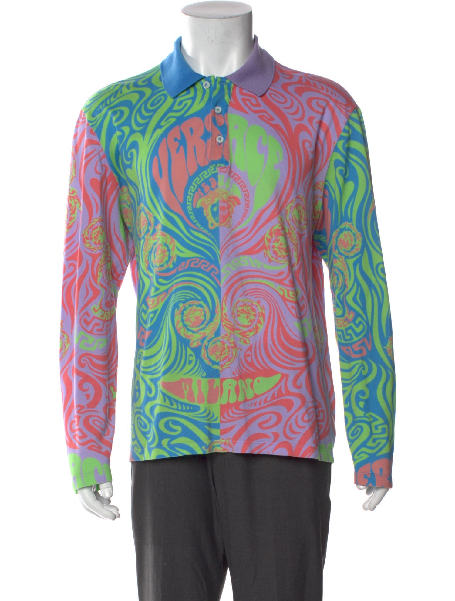 Versace Paisley Print Collar Polo Shirt