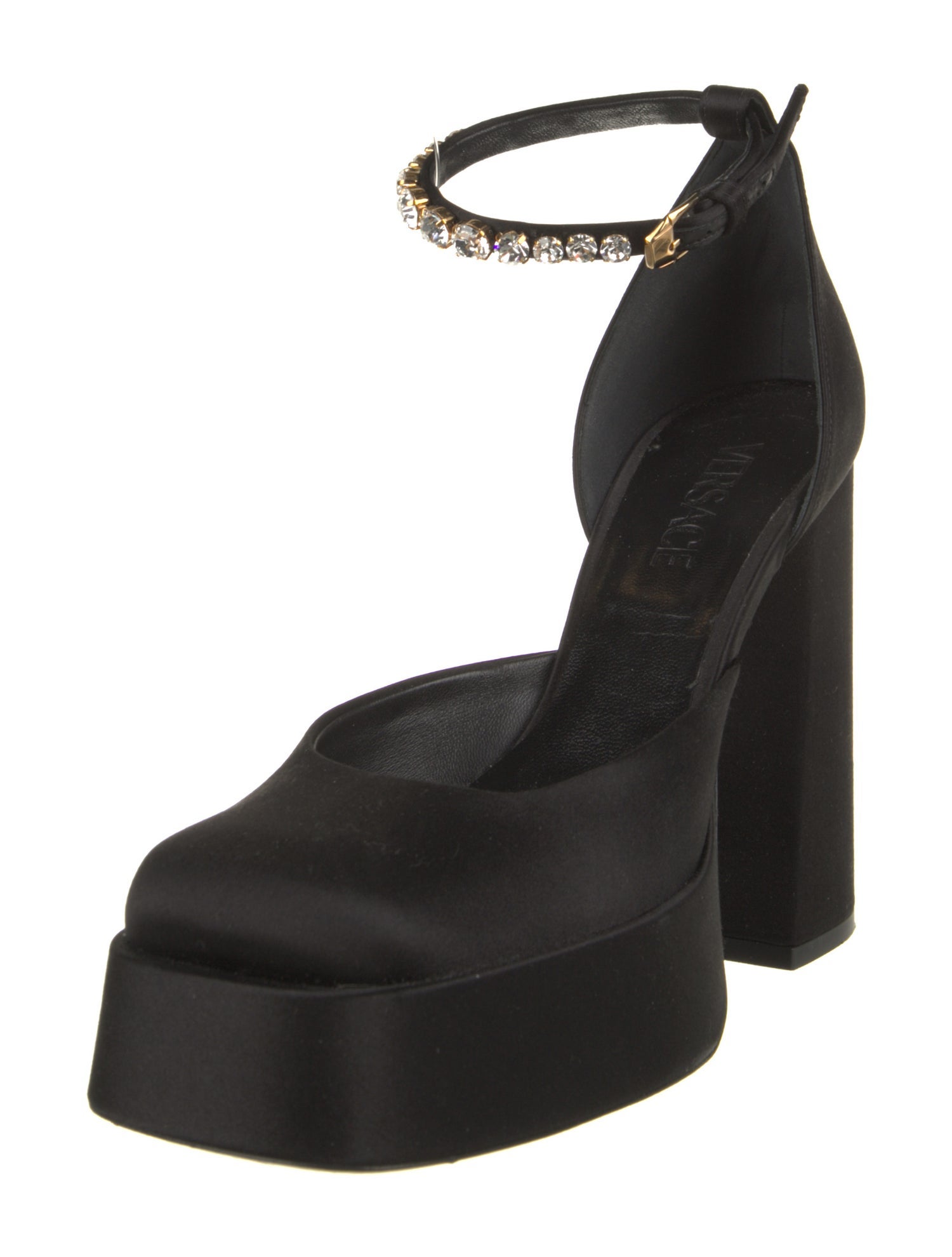 Versace Satin Crystal Embellishments D'Orsay Pumps