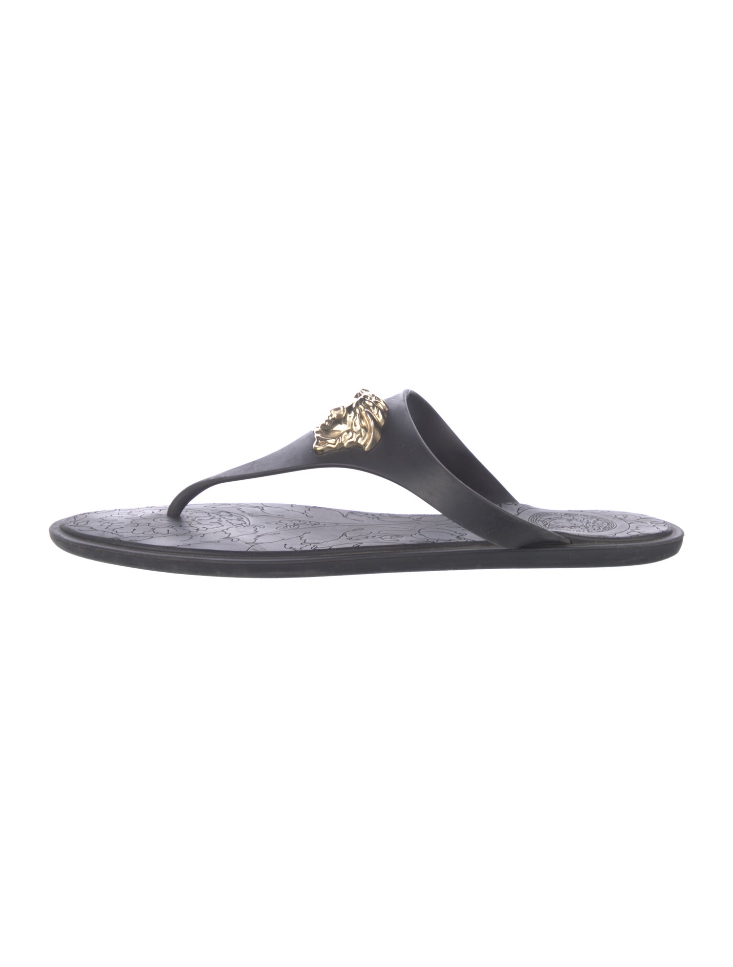 Versace Medusa Insignia Rubber T-Strap Sandals