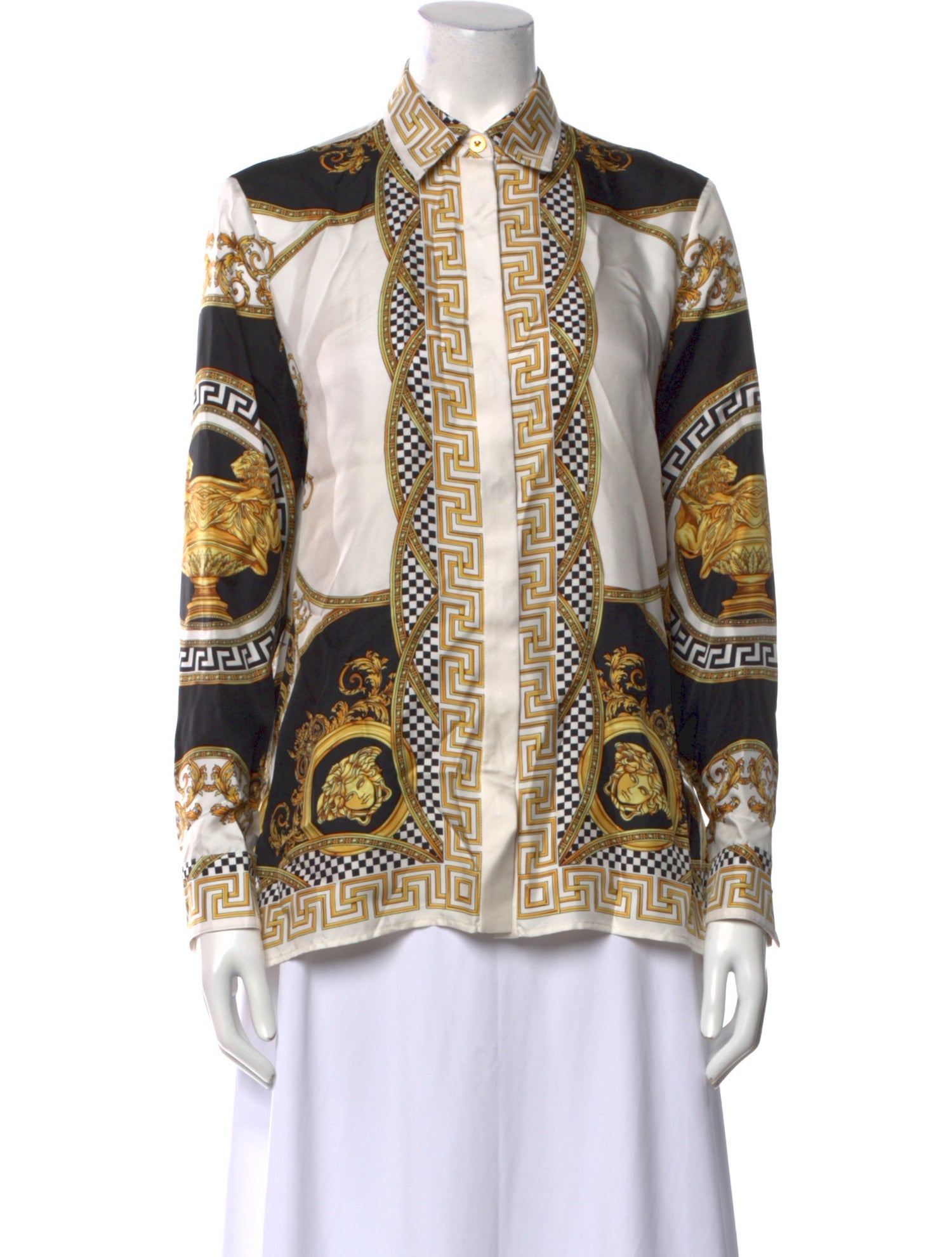 Versace Silk Printed Button-Up Top
