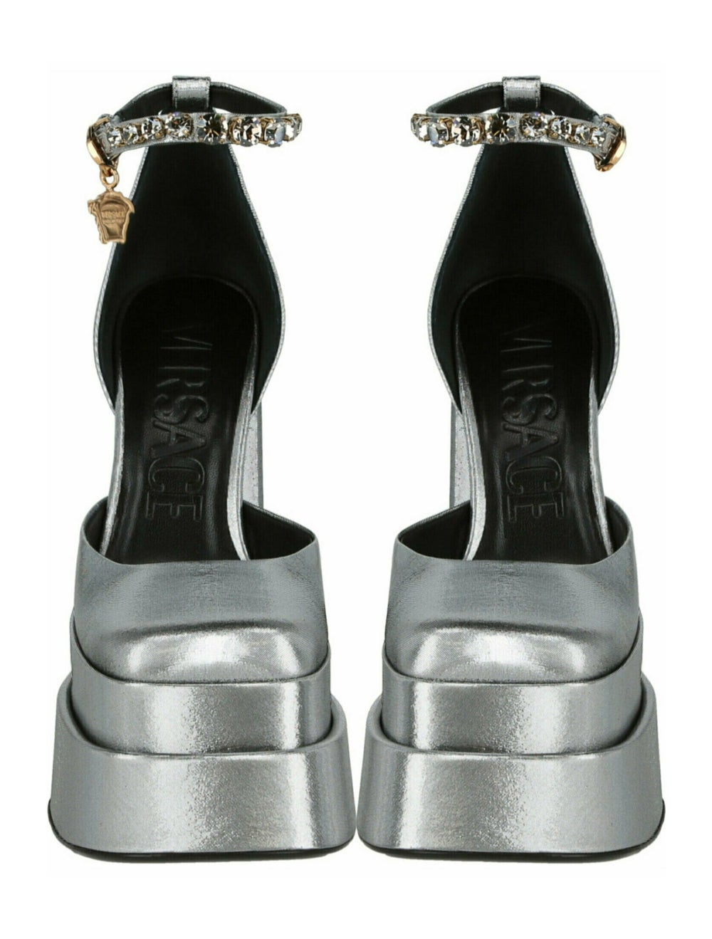 Versace Leather Pumps Grey Solid Crystal Embellis… - image 3