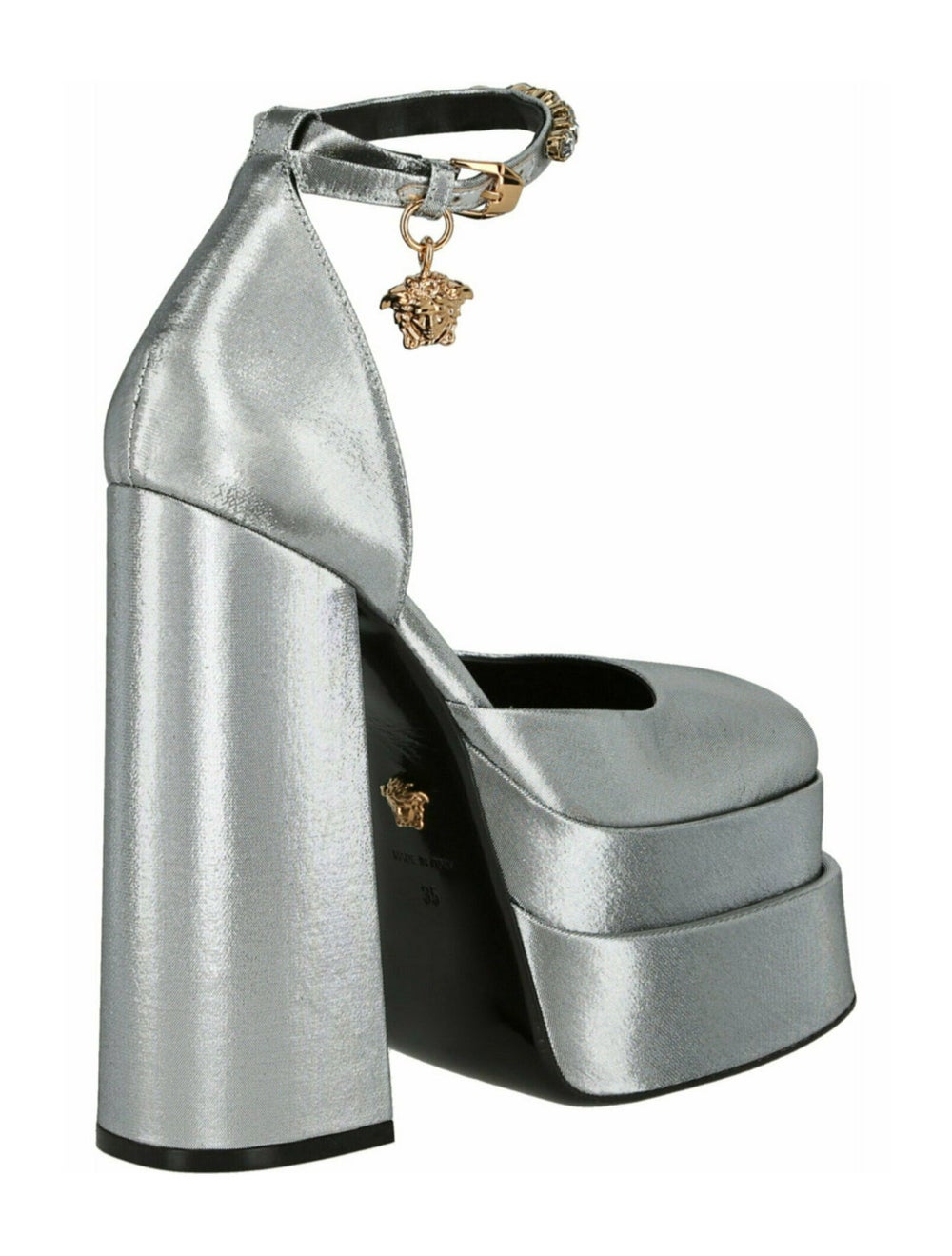 Versace Leather Pumps Grey Solid Crystal Embellis… - image 5