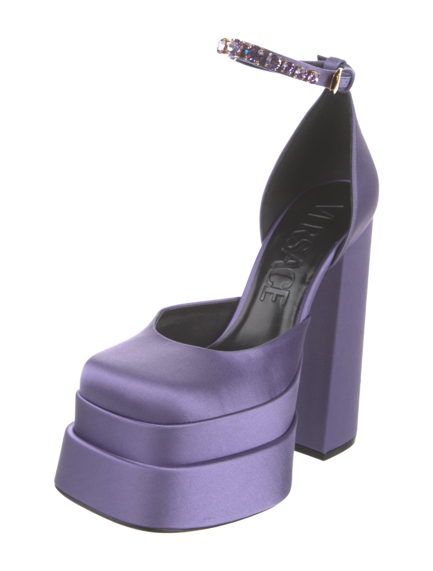 Versace Satin Crystal Embellishments D'Orsay Pumps